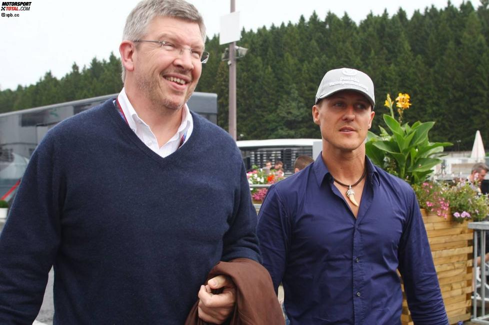 Ross Brawn (Teamchef) und Michael Schumacher (Mercedes)  