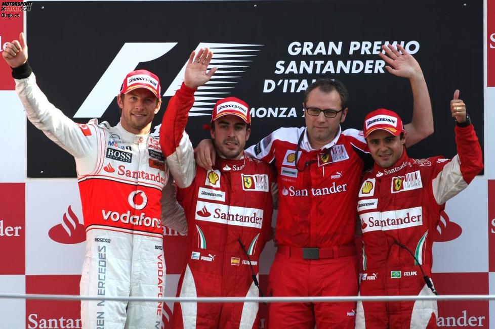 Felipe Massa (Ferrari) Fernando Alonso (Ferrari) Jenson Button (McLaren) Stefano Domenicali (Teamchef) 