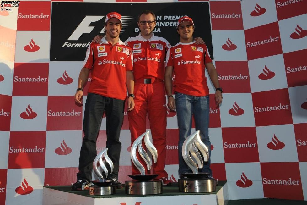 Fernando Alonso, Stefano Domenicali (Teamchef) und Felipe Massa 