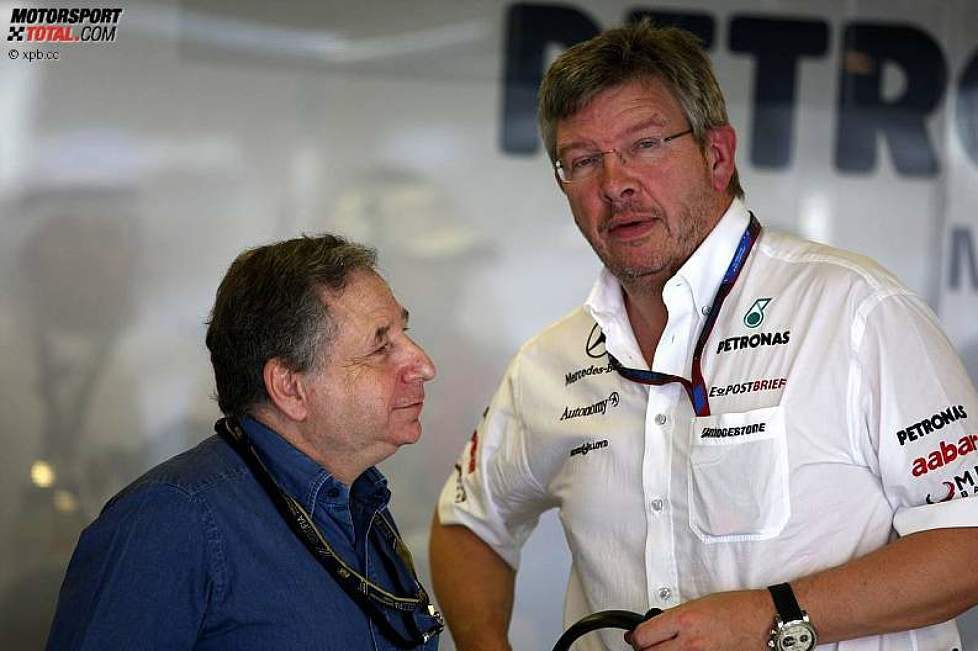 FIA-Präsident Jean Todt und Ross Brawn (Teamchef) 