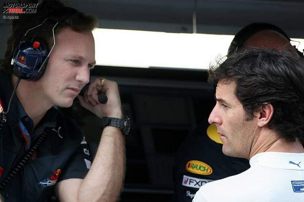 Mark Webber (Red Bull) mit Christian Horner (Teamchef) 