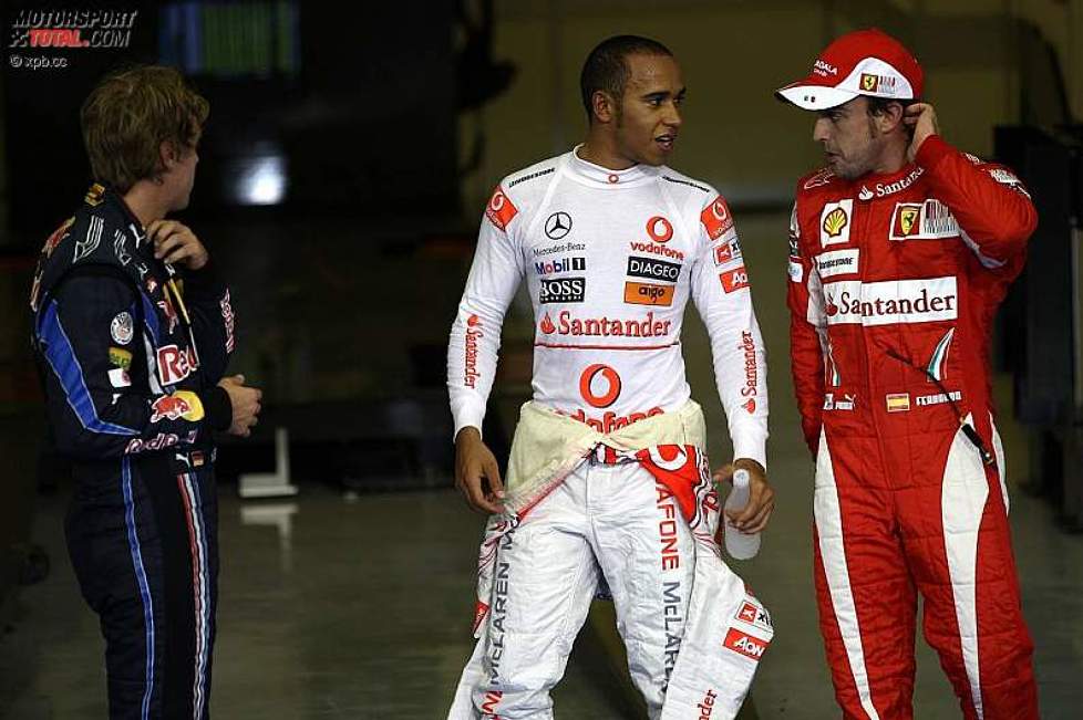 Sebastian Vettel (Red Bull), Lewis Hamilton (McLaren) und Fernando Alonso (Ferrari) 