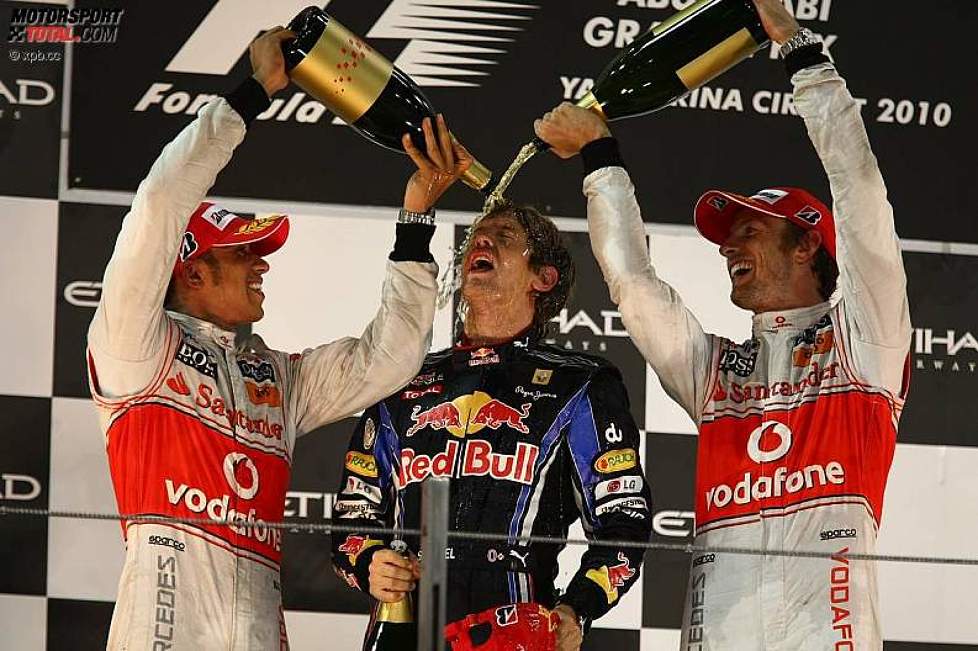 Lewis Hamilton (McLaren), Sebastian Vettel (Red Bull) und Jenson Button (McLaren)