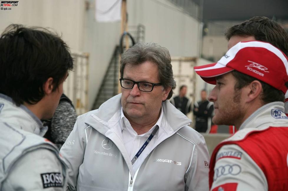 Bruno Spengler (HWA-Mercedes), Norbert Haug (Mercedes-Motorsportchef) und Timo Scheider (Abt-Audi) 