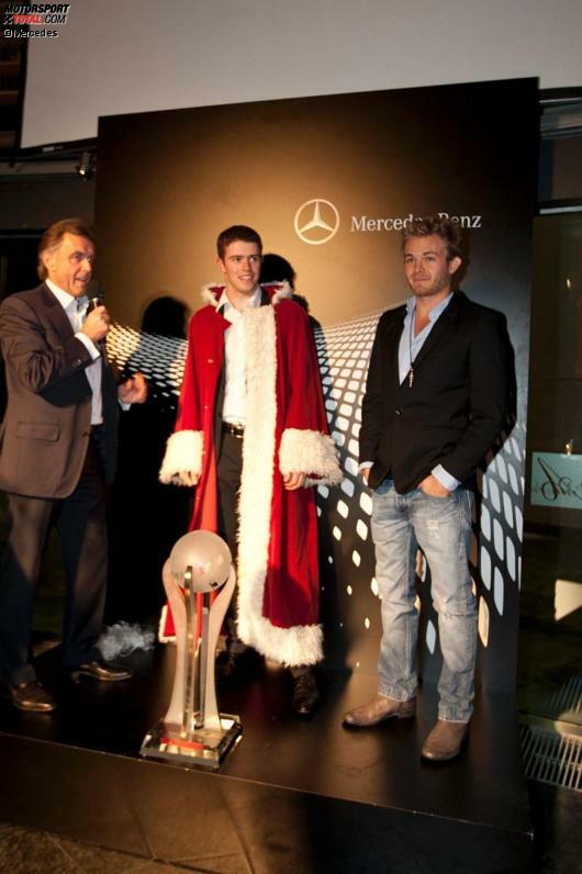 Mercedes-Pressechef Wolfgang Schattling, Paul di Resta und Nico Rosberg