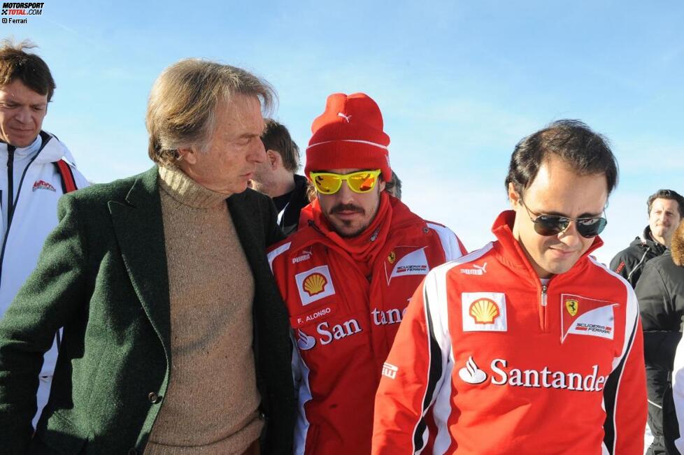 Luca di Montezemolo (Präsident), Fernando Alonso und Felipe Massa (Ferrari) 