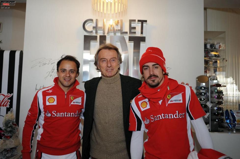 Felipe Massa, Luca di Montezemolo (Präsident) und Fernando Alonso (Ferrari) 