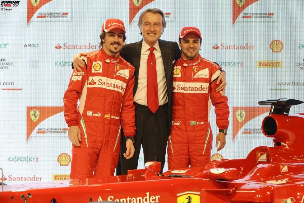 Fernando Alonso, Luca di Montezemolo (Präsident) und Felipe Massa