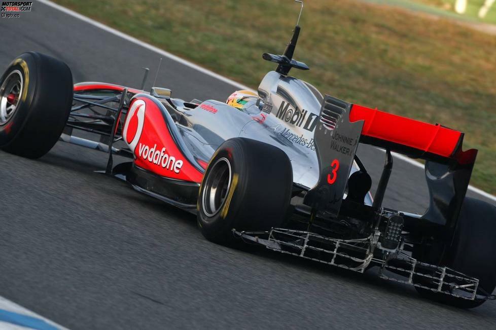 Lewis Hamilton (McLaren) mit einer Messeinrichtung am Heck