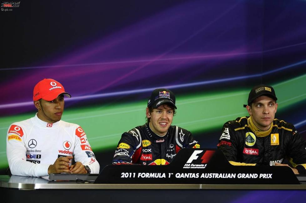 Lewis Hamilton (McLaren), Sebastian Vettel (Red Bull) und Witali Petrow (Renault) 
