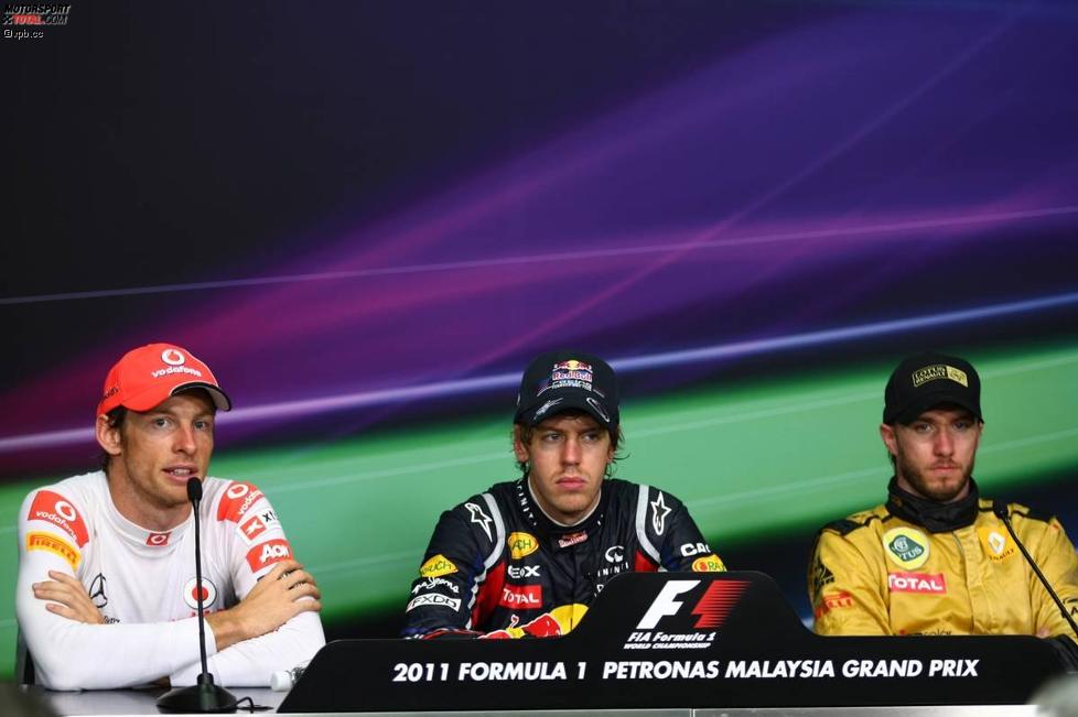 Jenson Button (McLaren), Sebastian Vettel (Red Bull) und Nick Heidfeld (Renault) 