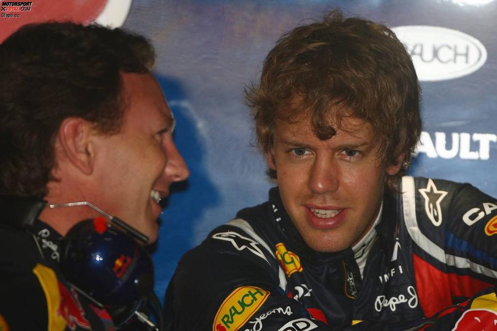 Christian Horner (Teamchef) und Sebastian Vettel (Red Bull) 