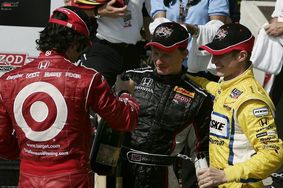 Dario Franchitti (Ganassi), Mike Conway (Andretti), Ryan Briscoe (Penske) 