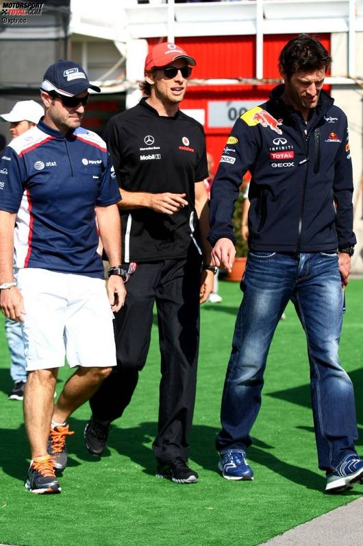 Rubens Barrichello (Williams), Jenson Button (McLaren) und Mark Webber (Red Bull) 