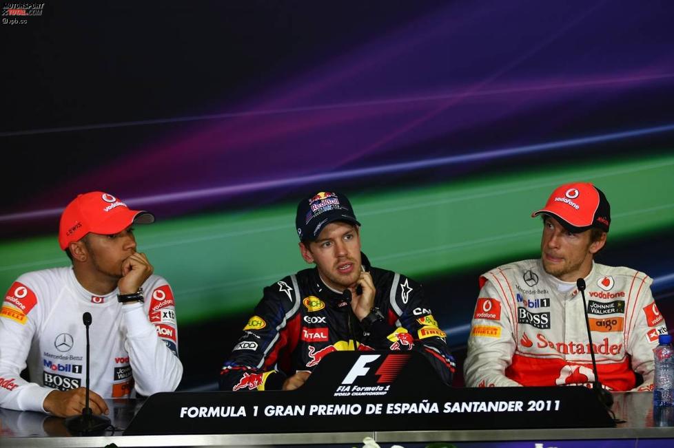 Lewis Hamilton (McLaren), Sebastian Vettel (Red Bull) und Jenson Button (McLaren) 