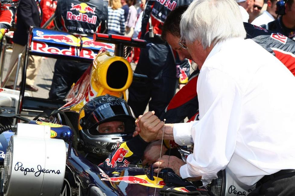 Bernie Ecclestone (Formel-1-Chef) und Sebastian Vettel (Red Bull) 