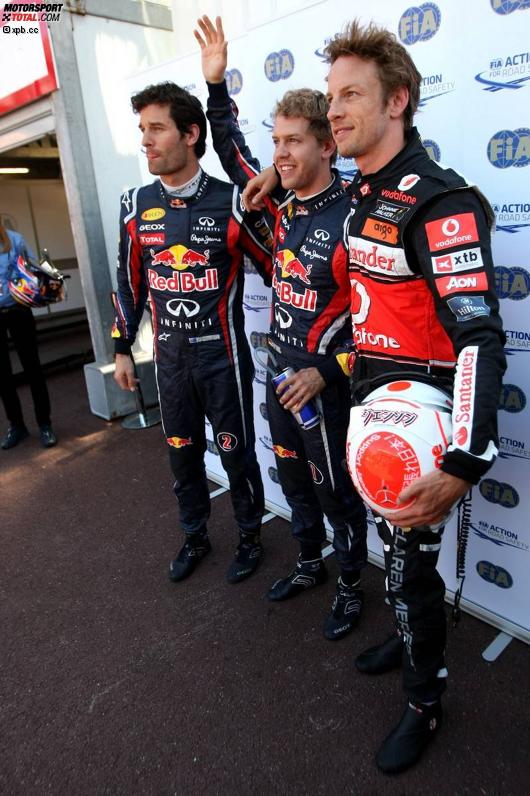 Mark Webber (Red Bull) Sebastian Vettel (Red Bull) Jenson Button (McLaren) 
