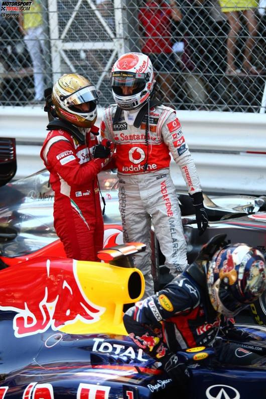 Fernando Alonso (Ferrari), Jenson Button (McLaren) und Sebastian Vettel (Red Bull) 