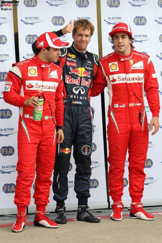 Felipe Massa (Ferrari), Sebastian Vettel (Red Bull) und Fernando Alonso (Ferrari) 