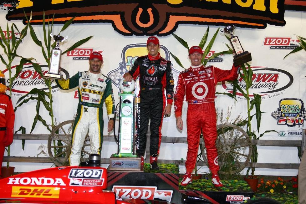 Das Iowa-Podium: Marco Andretti gewinnt vor Tony Kanaan und Scott Dixon