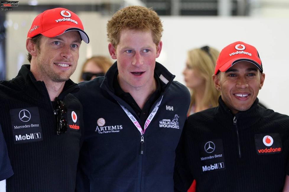 Jenson Button (McLaren), Prinz Harry und Lewis Hamilton (McLaren) 
