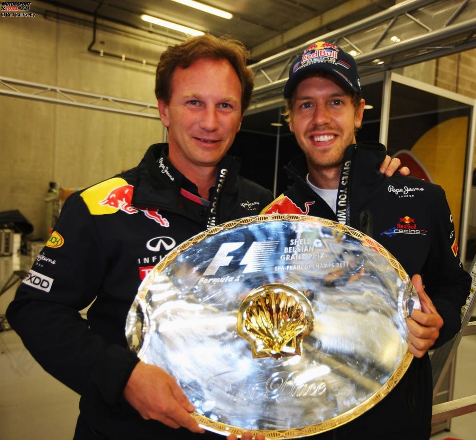 Christian Horner (Teamchef) und Sebastian Vettel (Red Bull) 