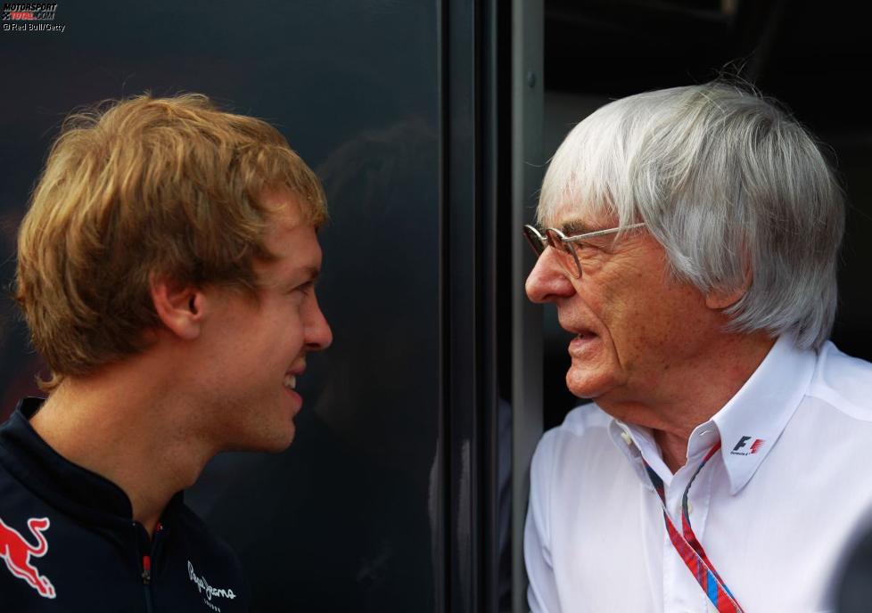 Bernie Ecclestone (Formel-1-Chef) und Sebastian Vettel (Red Bull) 