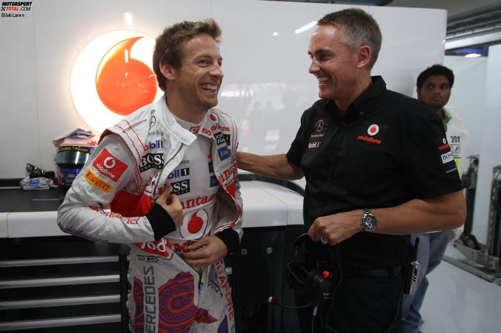 Jenson Button (McLaren) und Martin Whitmarsh (Teamchef) 