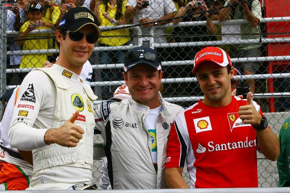 Brasilianer in Brasilien: Bruno Senna (Renault), Rubens Barrichello (Williams) und Felipe Massa (Ferrari) 
