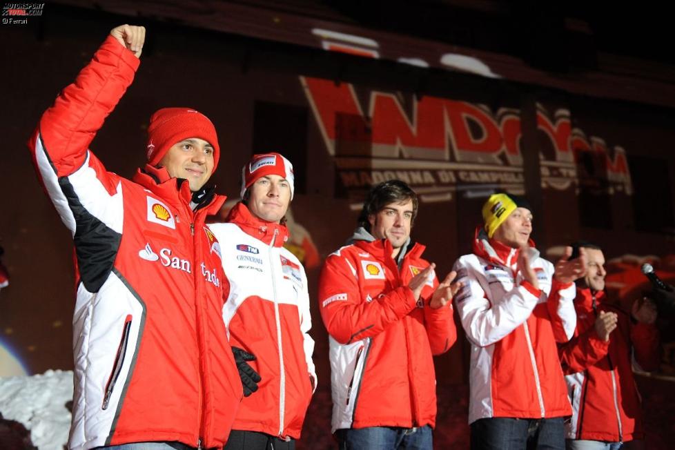 Felipe Massa, Nicky Hayden, Fernando Alonso und Valentino Rossi