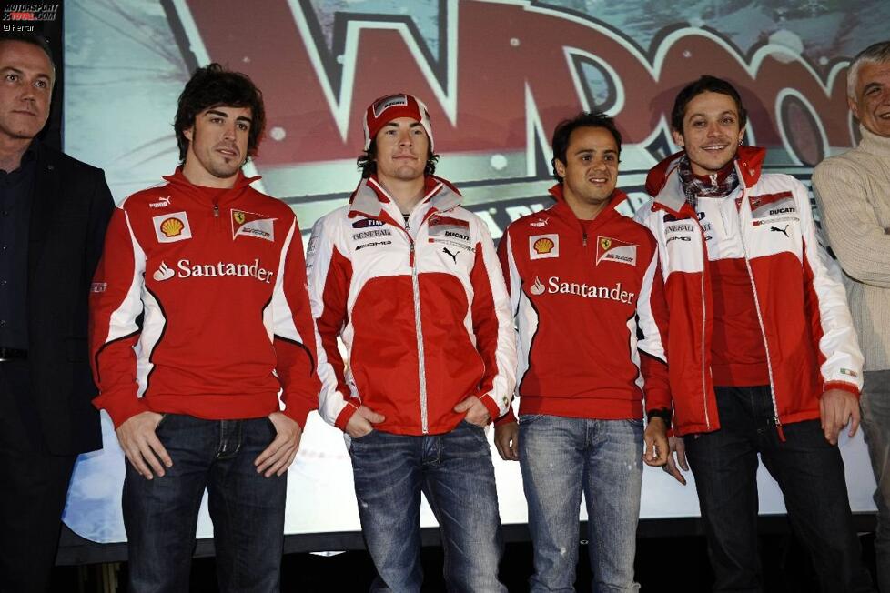 Fernando Alonso, Nicky Hayden, Felipe Massa und Valentino Rossi 