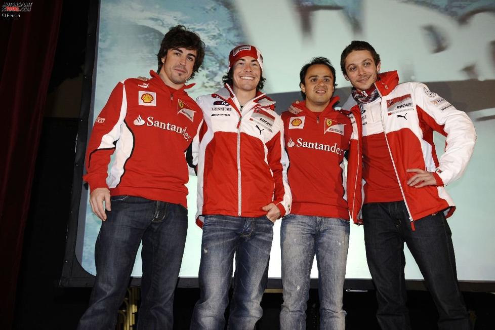 Fernando Alonso, Nicky Hayden, Felipe Massa und Valentino Rossi 