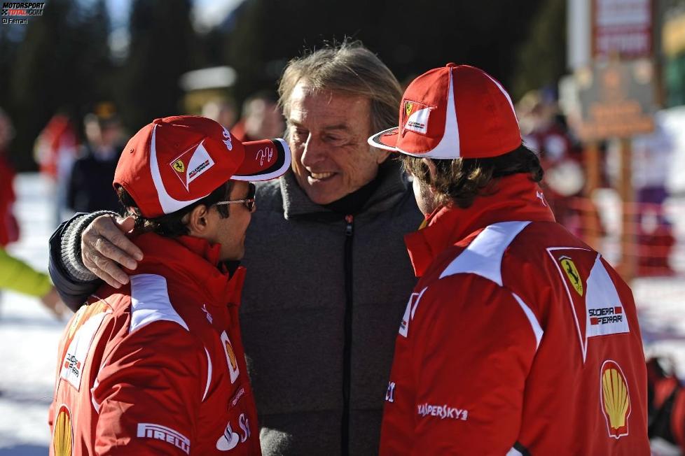 Luca di Montezemolo (Präsident) mit Felipe Massa und Fernando Alonso
