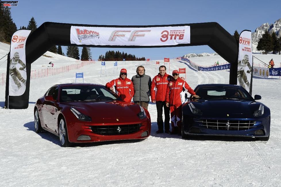 Fernando Alonso, Luca di Montezemolo (Präsident), Stefano Domenicali (Teamchef) und Felipe Massa