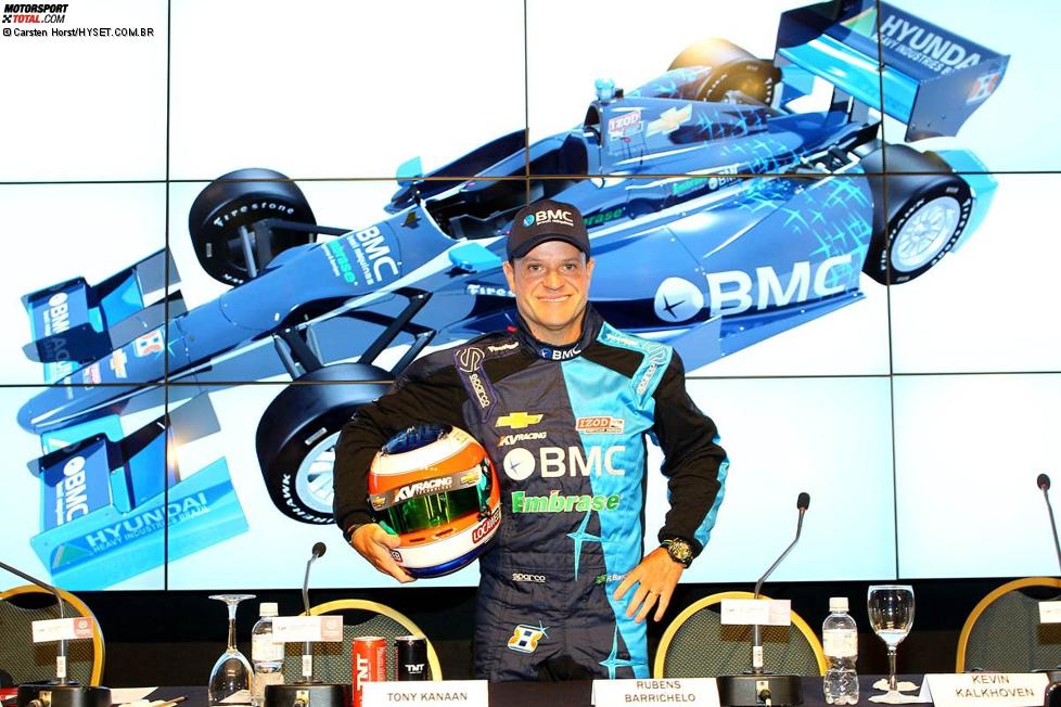 Rubens Barrichello vor einem Bild seines neuen Autos