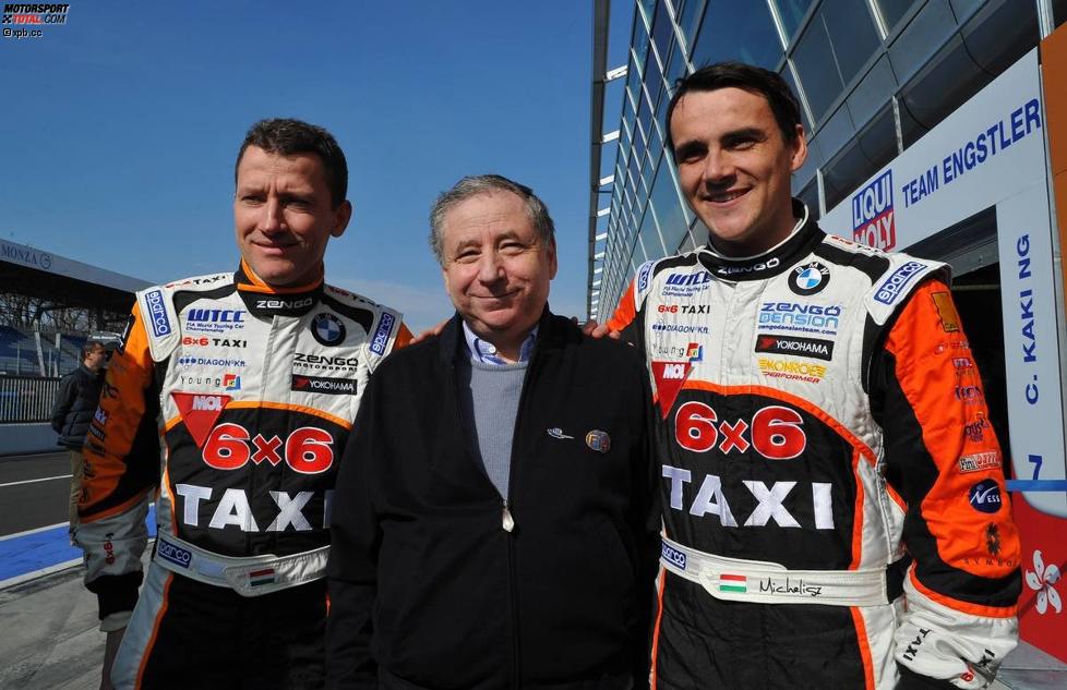 FIA-Präsident Jean Todt mit Norbert Michelisz (Zengö) und Gabor Weber (Zengö)