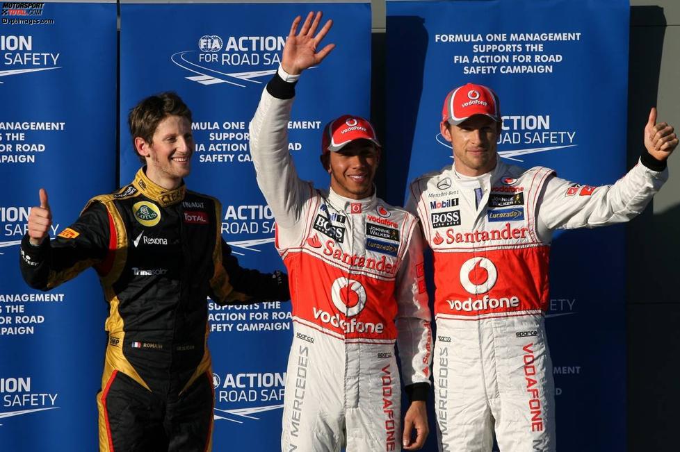 Romain Grosjean (Lotus) Lewis Hamilton (McLaren) Jenson Button (McLaren) 