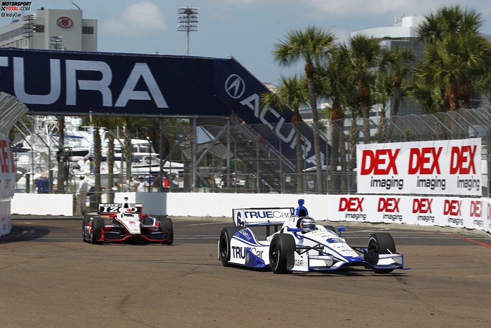 Katherine Legge (Lotus/Dragon) vor Ryan Briscoe (Penske) 