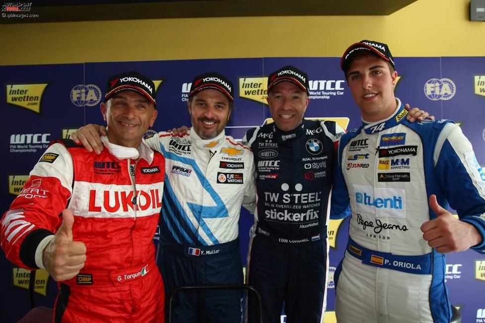 Gabriele Tarquini (Lukoil), Yvan Muller (Chevrolet), Tom Coronel (ROAL), Pepe Oriola (Tuenti) 