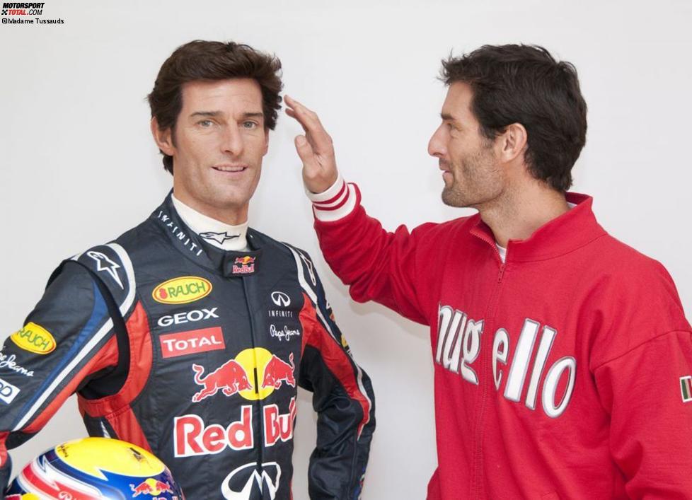 Mark Webber (Red Bull) mit seiner Wachsfigur bei Madame Tussauds