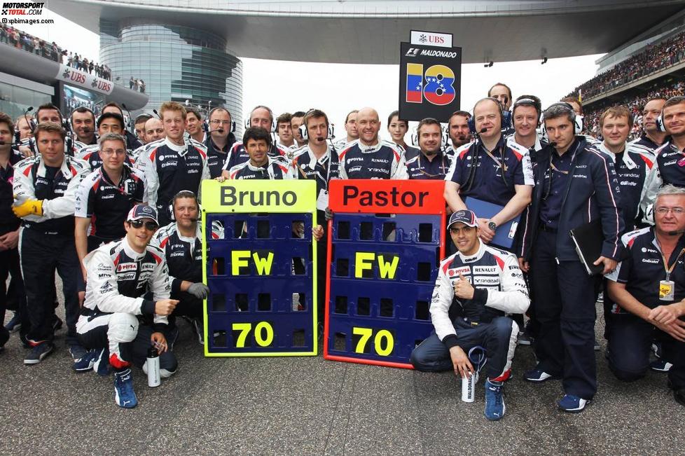 Geburtstagsgrüße zum 70. von Frank Williams vom Team vor Ort in China und den Fahrern Bruno Senna und , Pastor Maldonado .