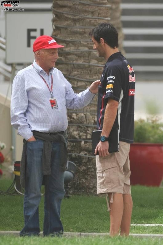 Mark Webber (Red Bull) im Gespräch mit Niki Lauda