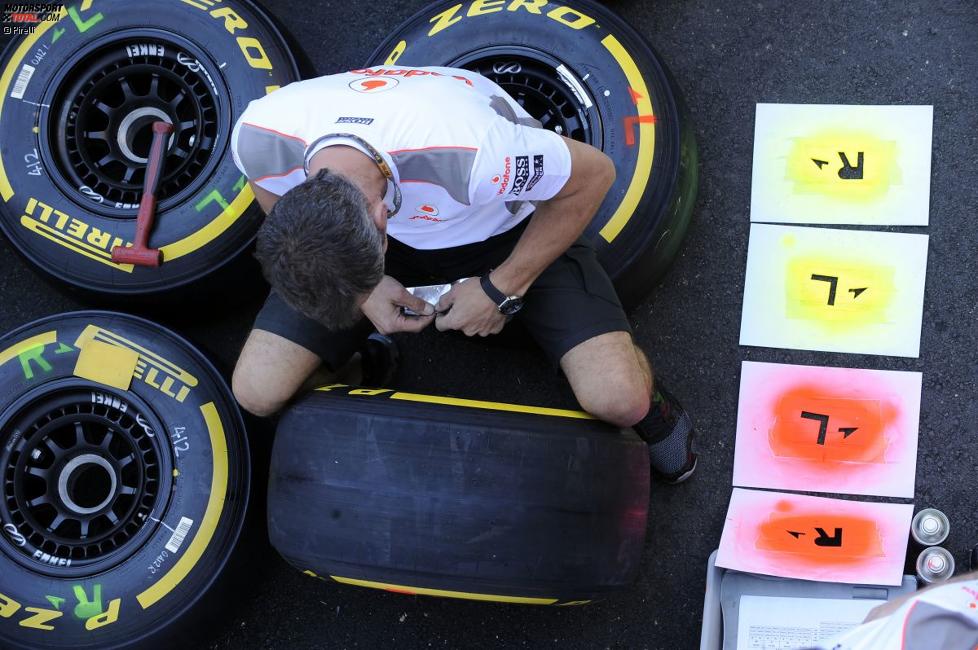 McLaren-Mechaniker mit Pirelli-Reifen