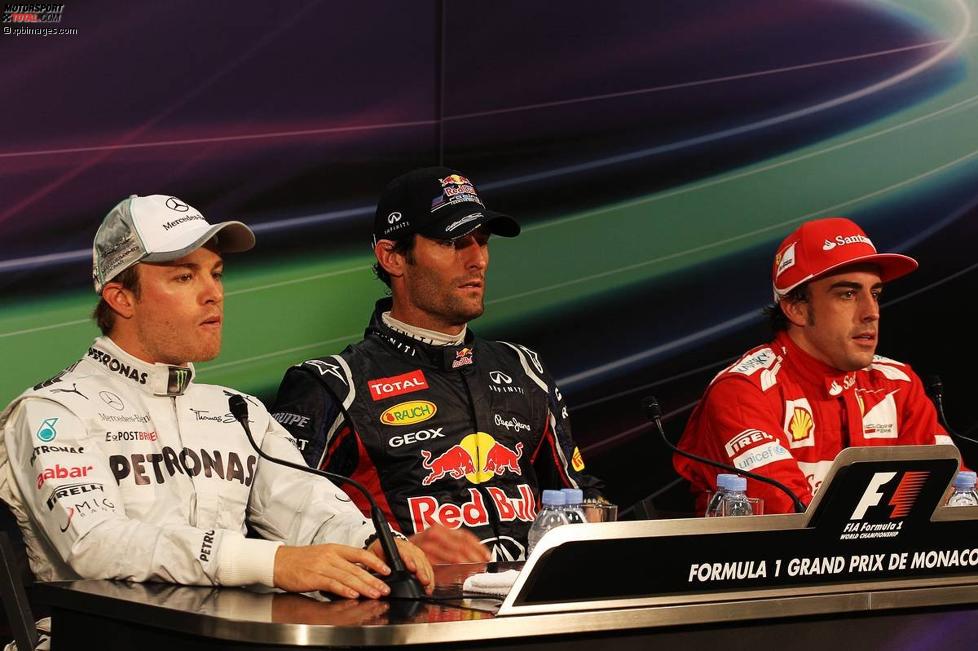 Nico Rosberg (Mercedes), Mark Webber (Red Bull) und Fernando Alonso (Ferrari) 
