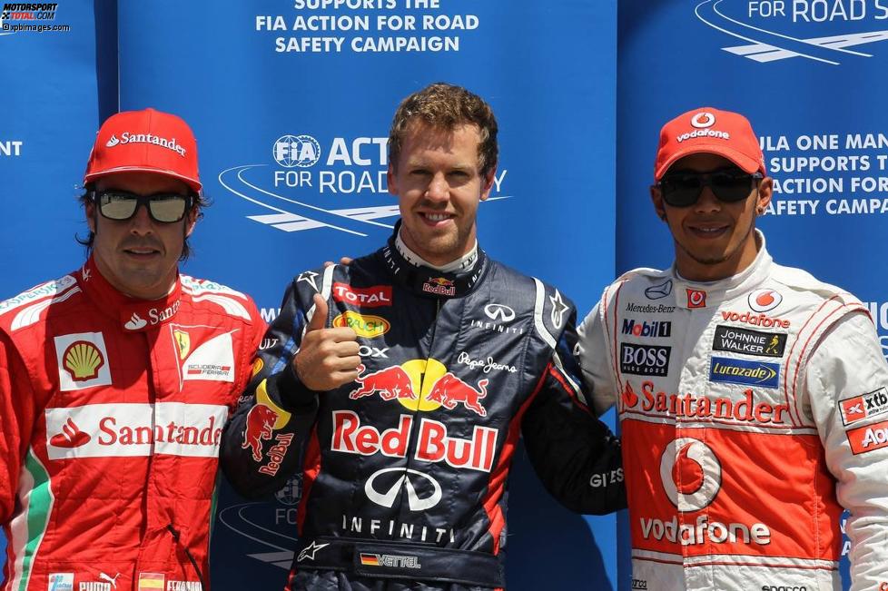 Sebastian Vettel (Red Bull), Lewis Hamilton (McLaren) und Fernando Alonso (Ferrari) 