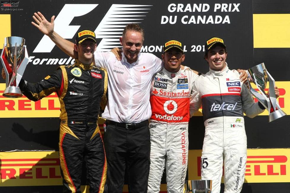Romain Grosjean (Lotus), Lewis Hamilton (McLaren) und Sergio Perez (Sauber) 