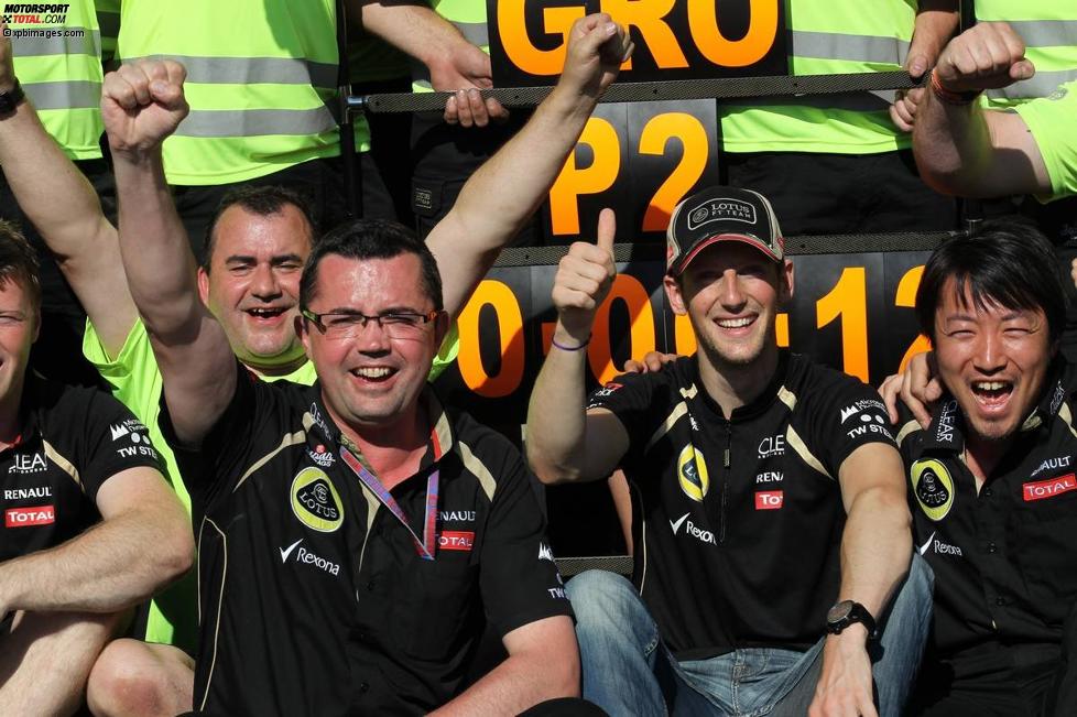 Eric Boullier (Lotus-Teamchef) und Romain Grosjean (Lotus) 