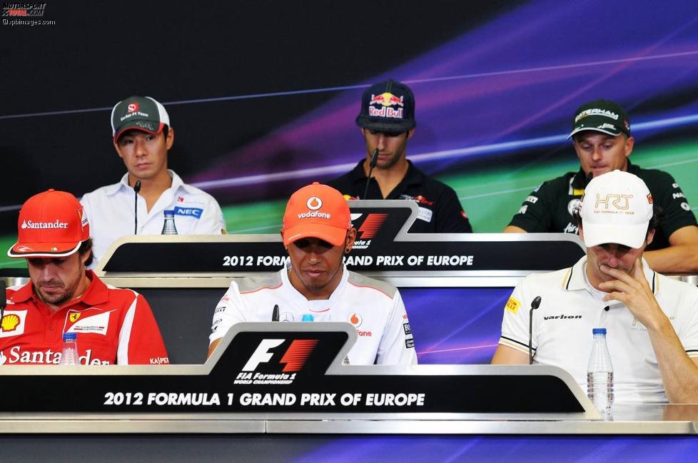 Donnerstags-Pressekonferenz mit Fernando Alonso (Ferrari), Kamui Kobayashi (Sauber), Lewis Hamilton (McLaren), Daniel Ricciardo (Toro Rosso), Heikki Kovalainen (Caterham) und Pedro de la Rosa (HRT)