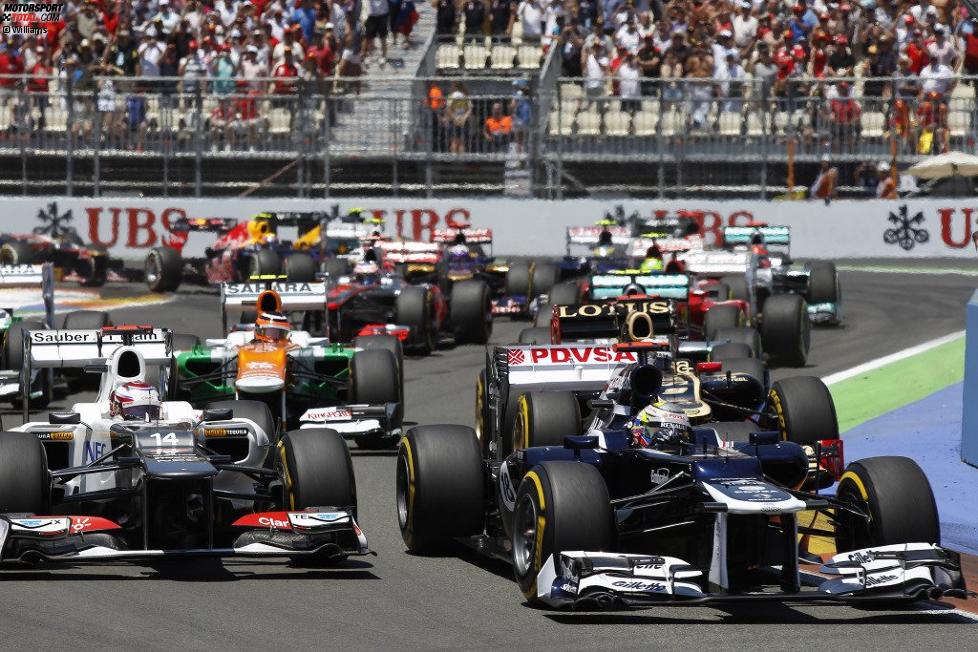 Pastor Maldonado (Williams), Kamui Kobayashi (Sauber) und Nico Hülkenberg (Force India) 