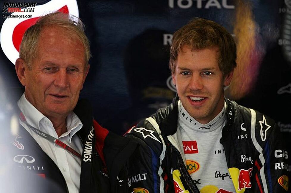 Helmut Marko (Red-Bull-Motorsportchef) und Sebastian Vettel (Red Bull) 